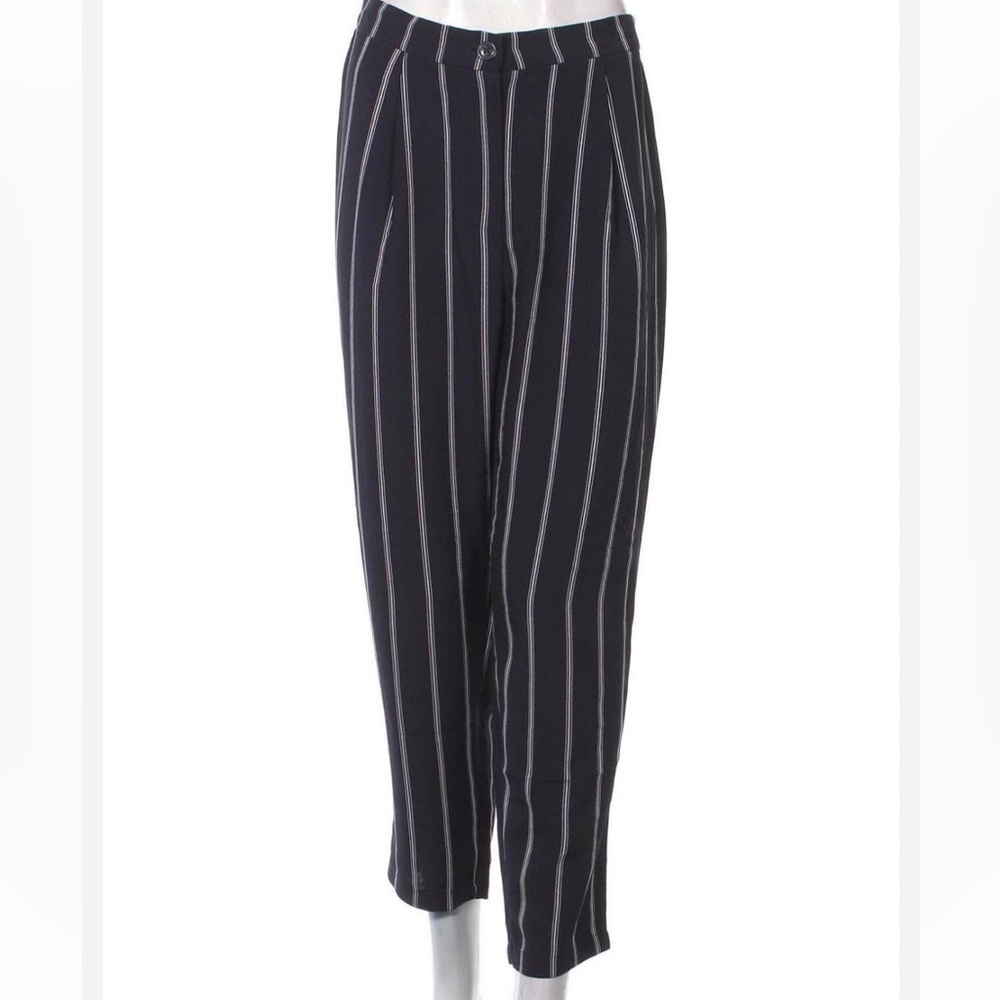 Navy blue pinstripe trousers